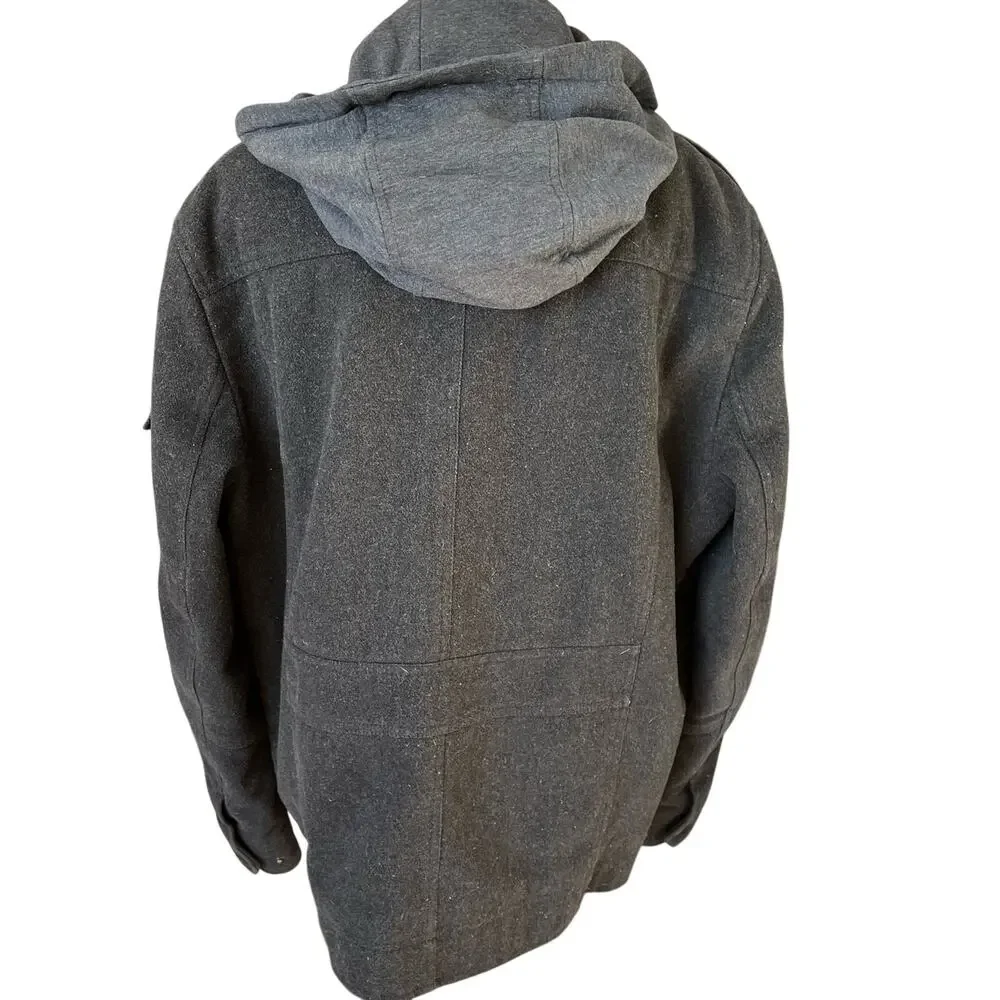 Levi's Jacket Coat Men's Large Grey Black Hooded Full Zip Snaps Patch Pockets